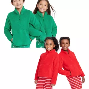 NEW SET OF 2-Unisex kids Fuzzy holiday 1/4 Zipper holiday sweater- Wondershop - Picture 1 of 5