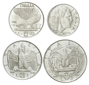 ITALIA Lotto 4 monete da 20, 50 Centesimi 1, 2 Lire 1941 XIX. Ottime - Picture 1 of 2