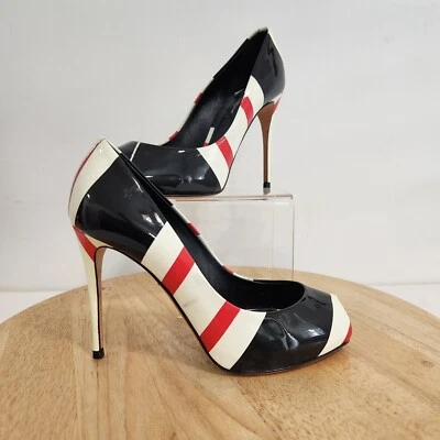 Tacones Dolce & Gabbana 35 5 charol a rayas punta abierta aguja negro rojo Foto 1 de 4