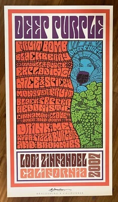 WINE LABEL Poster Art Print "DEEP PURPLE" 60s Parody 39"x22" B. Johnson, Signed - Image 1 of 4