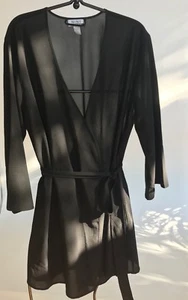 Nine & Company Dressing Gown Short Robe Self Tie Waist Black Women's XL - Picture 1 of 4