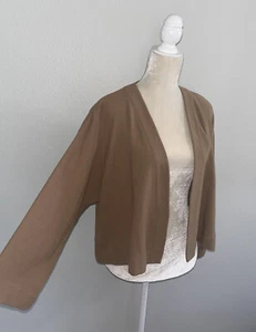 Anne Klein Vtg 80s 90s Open Front Knit Sweater Cardigan Beige Long Sleeve Small - Picture 1 of 9