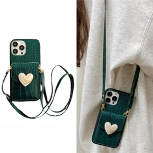 Case With Card Slot For iPhone 16 Pro Max 15 14 13 Lanyard Leather Wallet Cover - Picture 1 of 12