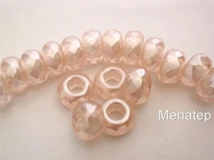 4 (vier) 9 x 14 mm Großloch Rondell Perlen: Perlenbeschichtet - Zuckerwatte - Bild 1 von 1