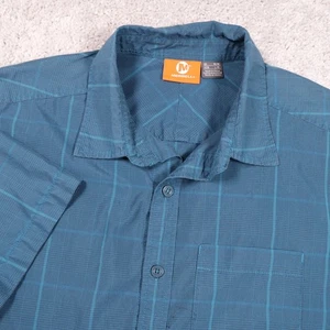 Merrell Blue Plaid Button Up Short Sleeve Hiking Outdoor Shirt Mens Medium - Picture 1 of 4