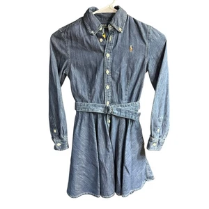 Ralph Lauren Girls Belted Cotton Denim Shirtdress Indigo Blue Size 10 Preppy - Picture 1 of 10