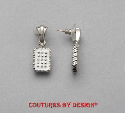 St John вязаные современные белые эмалированные и серебряные серьги-подвески новые с ценниками рекомендуемая розничная цена производителя 130 долл. США - Изображение 1 из 2