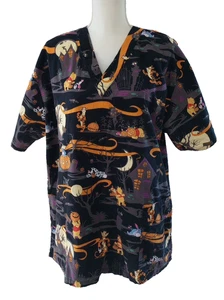 Halloween Disney Winnie The Pooh Tigger Eeyore Black Scrub Top Adult Large Spook - Picture 1 of 5
