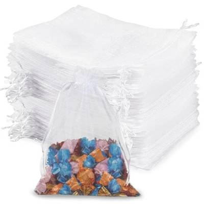 Sukh 100Pcs Organza Bags 5''X7'' - White Sheer Mesh Drawstring Bags for Jewelry, - Изображение 1 из 4