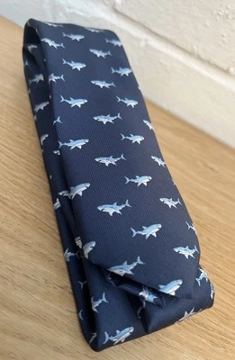 Marks & Spencer Mens Neck Tie Blue  Shark Print Slim Formal - Image 1 of 4