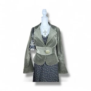 Louis Verdad Women’s Olive Corduroy Blazer M Peplum Waist Fairy Grunge Academia - Picture 1 of 13