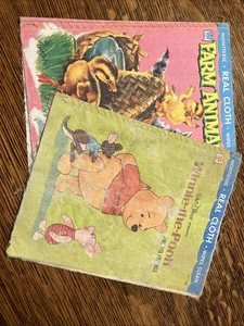 2 Vintage Whitman Baby's First Book Non-Toxic Wipes Clean, Pooh & Farm Animals - Picture 1 of 10