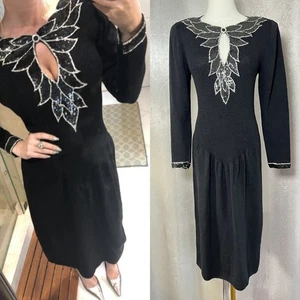 Vestido Don Sayres Wellmore Tejido Talla 10 Negro Lana Rayón Lentejuelas Adornado - Imagen 1 de 8