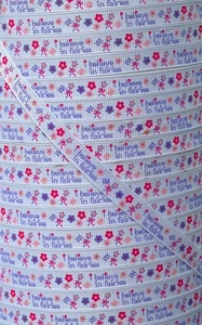 I Believe in Fairies Grosgrain Ribbon – 3/8" Width – Fairy Wand & Flower Print - Picture 1 of 1