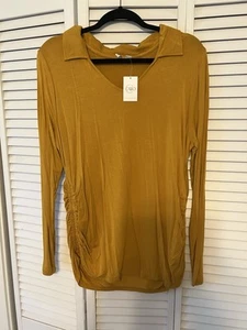 Cato Top Damen Large senfgelb Jersey Strick Pullover Kragen V-Ausschnitt Freizeit - Bild 1 von 3