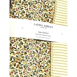 Laura Ashley Fleece Plush Throw Blanket Reversible Devrons Grove 50X70” Ochre - Picture 1 of 13