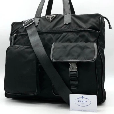 PRADA Men's Tote Shoulder Bag 2way Nylon Leather Black Used Authentic - Image 1 of 4