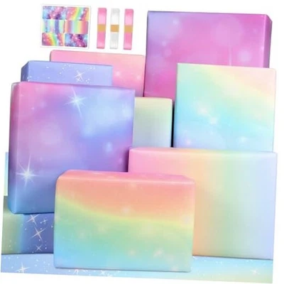  Juego de envoltura de regalo de cumpleaños de papel de envolver para niñas, regalo de cumpleaños múltiple - rosa púrpura Foto 1 de 4