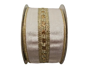 Offray Seville Ivory Gold Wired Ribbon 2 1/2 inches wide x 10 yards Wreaths - Picture 1 of 7