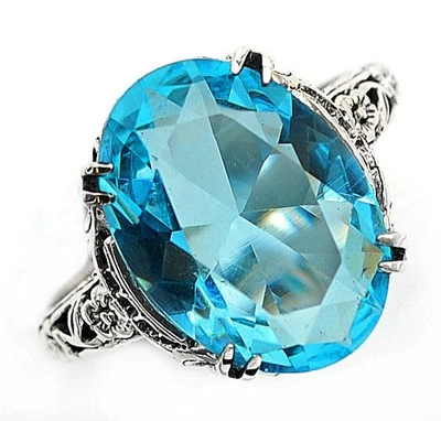 Anillo estilo victoriano de plata esterlina maciza 925 aguamarina natural de 2 quilates talla 6   Foto 1 de 4