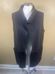Eileen Fisher Weste Gr. S schwarz grau Wolle vorne offen drapiert Cárdigan Taschen - Bild 1 von 10