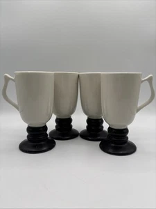 4 Hall Kaffeetassen Tassen weiß/schwarz USA #1272 Standfuß irisch groß Vintage - Bild 1 von 7