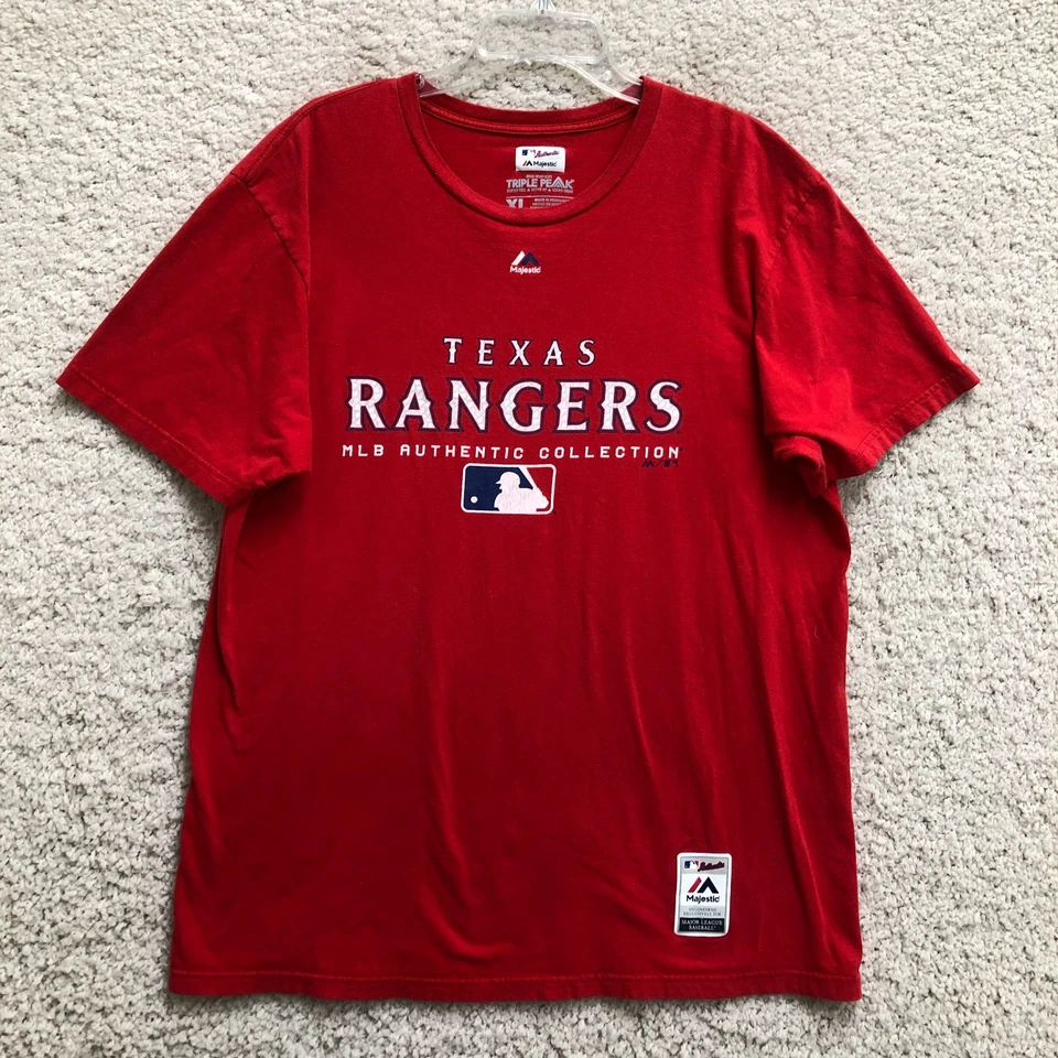 Texas Rangers Majestic Shirt Extra Large Mens Red Ring Spun Soft Triple Peak - Image 1 of 4