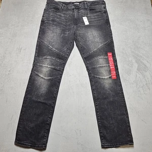 Express Men's Moto Jeans 34x32 Slim Skinny Fit Hyper Stretch Black Biker Denim - Picture 1 of 12