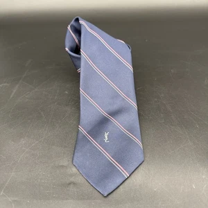 Yves Saint Laurent YSL Necktie Navy Blue Pink Stripe Classic Tie - Picture 1 of 4