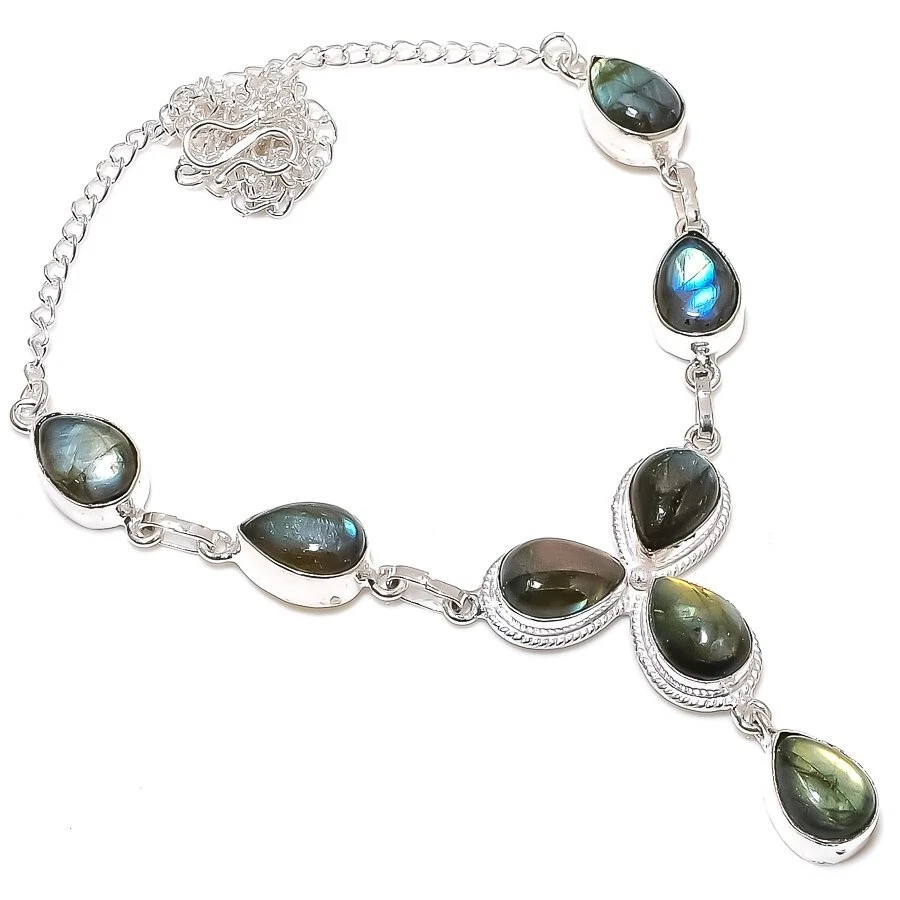 Labradorite Gemstone Handmade 925 Sterling Silver Jewelry Necklace Size 18" Foto 1 de 1