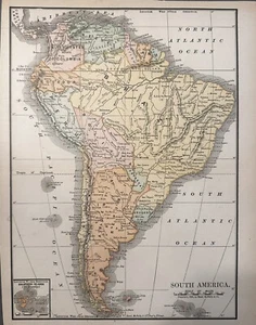 1863 South America Original Map, Chromolithograph With Hand-Colored Outlines - Picture 1 of 2