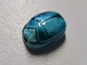 Vintage Egyptian Carved Scarab Blue Beetle Bead - Picture 1 of 7