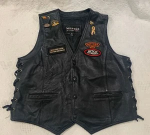 Harley Owner Group Black Wilsons Leather Vest with HOG Pins, + Patches Badges M - Picture 1 of 10