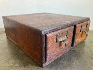 Antique Two-Drawer Card Index File Wooden Dovetailed Joint Box Cabinet - Picture 1 of 21