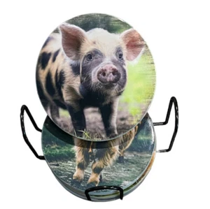 Custom Made Ceramic Coasters Set of 4~Farm Animals ~Pig~Chicken~Rabbit~Gift - Picture 1 of 6