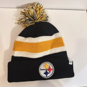 47 Brand Pittsburgh Steelers NFL Knit Fleece Embroidered Pom Beanie - Picture 1 of 6