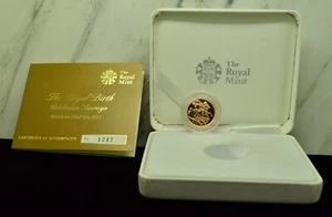 2013 Great Britain Gold Sovereign 91.67% Gold Royal Birth Commemorative Box COA - Picture 1 of 7