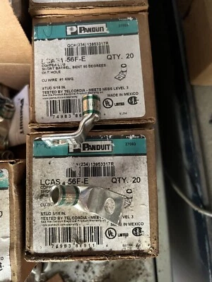 PANDUIT LCAS1-56F-E Copper COMPRESSION Lug #1 AWG wire short barrel 90 deg 20 pk - Image 1 of 4