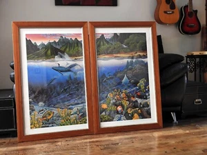 Robert Lyn Nelson 2 Lithograph Ancient Garden Dyptych 1987 Sign FRAME Koa Wood - Picture 1 of 9