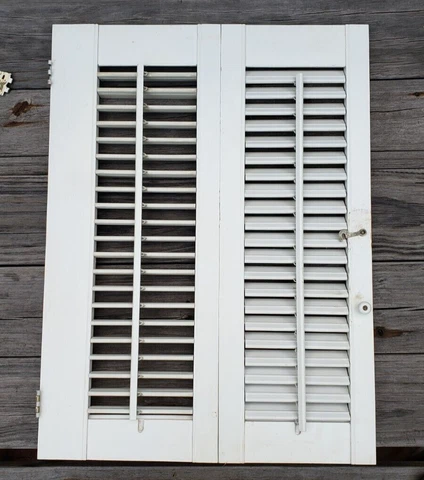 Vintage Salvage Bi-Fold Wooden Louvered Window Shutters Cover