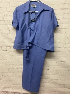 Kasper Petite Pant Suit 2pc Country Blue 12P Linen Cobalt - Picture 1 of 23