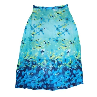 Maxi Falda Larga de Gasa Floral Azul Verde ONE WORLD para Mujer Talla M Mediana Foto 1 de 4