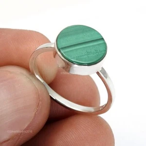 Solid Sterling Silver Natural Malachite Cocktail Statement Bezel Ring Size Q - Picture 1 of 8