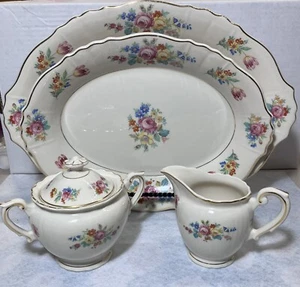 Federal Shape Syracuse China Rosemoor Serving Bundle 2 Platters + Sugar/Creamer - Picture 1 of 24