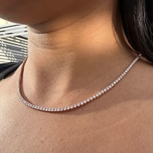 Women's Tennis Necklace 18" 8.50Ct Round Cut Lab Grown Diamond 10K Rose Gold - Picture 1 of 9