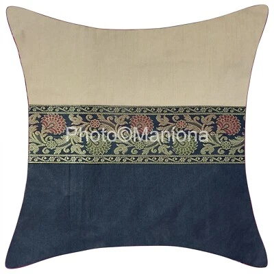 Indian Decorative Art Silk Square Throw Pillow Cover Cushion Case Handmade Pilow - Image 1 of 2