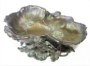 Antike Jugendstil Schale Herzstück massiv Eisen Bronze Optik floral - Bild 1 von 12