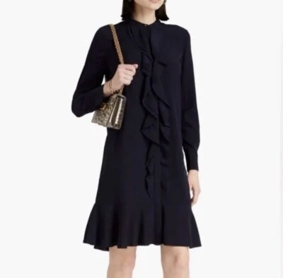 Vestido de crepé con volantes Jane azul marino Tory Burch talla 0 nuevo sin etiquetas Foto 1 de 4
