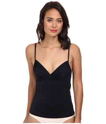 BADGLEY MISCHKA SHIRRED UNDERWIRE ADJUSTABLE TANKINI SWIM TOP BLACK SZ 4 NEW $68 - Image 1 of 4