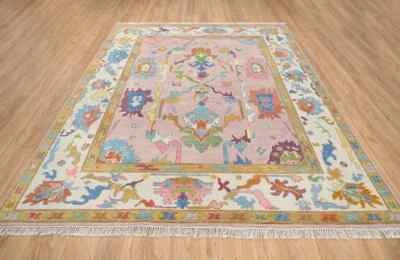 Hand Knotted Oushak Faded Pink 100% NZ Woolen Area Rugs Abstract Pattern Carpet - Image 1 of 4